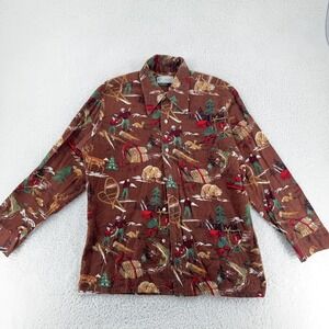 Vintage Kmart Flannel Brown Lumberjack Woodsman Print Button Up Shirt Mens Large